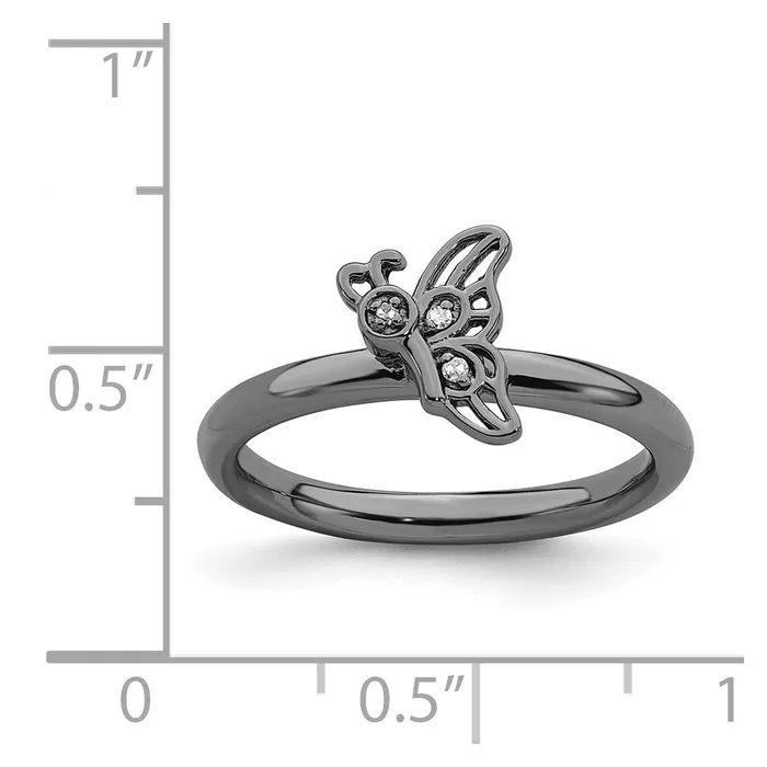 Sterling Silver Stackable Expressions Blackplated Butterfly wDiamond Ring QSK1628 Stackable Expressions Rings Sterling Silver Stackable Expressions Blackplated Butterfly wDiamond Ring QSK1628 Stackable Expressions Rings