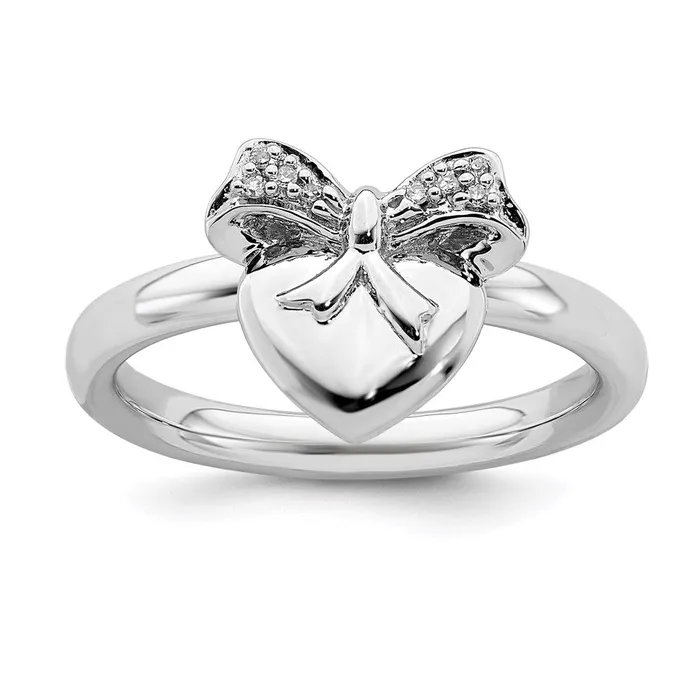 Sterling Silver Stackable Expressions Heart with Bow Diamond Ring QSK329 Stackable Expressions Rings Sterling Silver Stackable Expressions Heart with Bow Diamond Ring QSK329 Stackable Expressions Rings