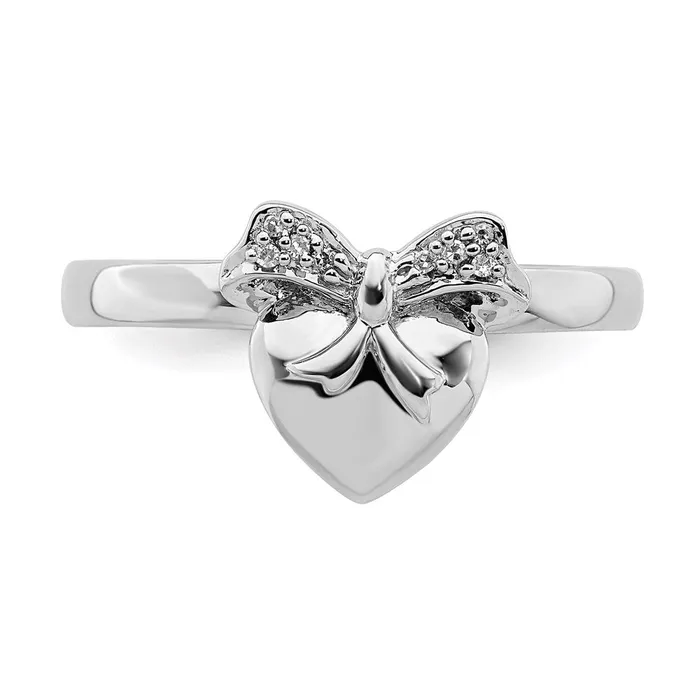Sterling Silver Stackable Expressions Heart with Bow Diamond Ring QSK329 Stackable Expressions Rings Sterling Silver Stackable Expressions Heart with Bow Diamond Ring QSK329 Stackable Expressions Rings