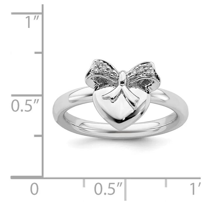 Sterling Silver Stackable Expressions Heart with Bow Diamond Ring QSK329 Stackable Expressions Rings Sterling Silver Stackable Expressions Heart with Bow Diamond Ring QSK329 Stackable Expressions Rings