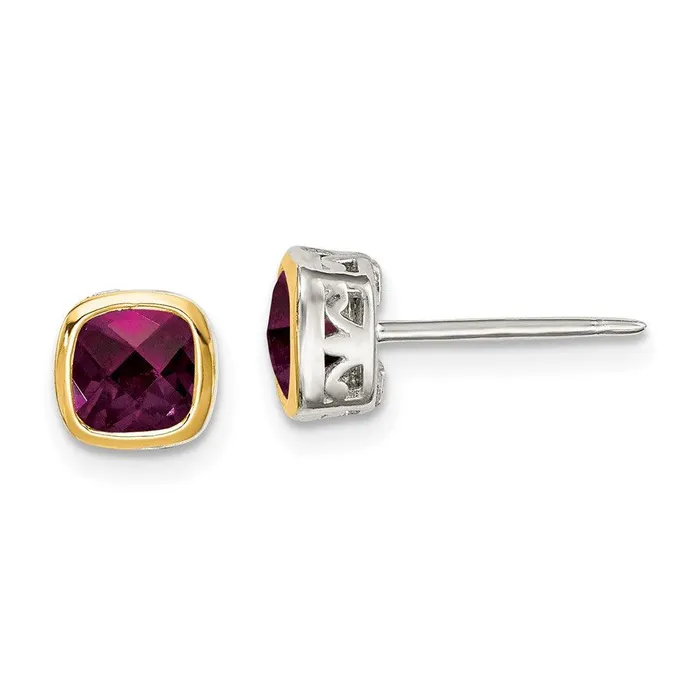 Sterling Silver w 14K Accent Rhodolite Garnet Square Stud Earrings Jewelry Earrings Sterling Silver w 14K Accent Rhodolite Garnet Square Stud Earrings Jewelry Earrings