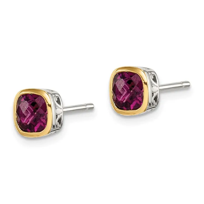 Sterling Silver w 14K Accent Rhodolite Garnet Square Stud Earrings Jewelry Earrings Sterling Silver w 14K Accent Rhodolite Garnet Square Stud Earrings Jewelry Earrings