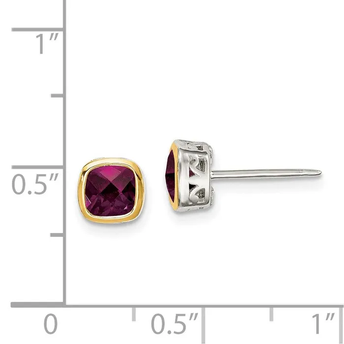 Sterling Silver w 14K Accent Rhodolite Garnet Square Stud Earrings Jewelry Earrings Sterling Silver w 14K Accent Rhodolite Garnet Square Stud Earrings Jewelry Earrings