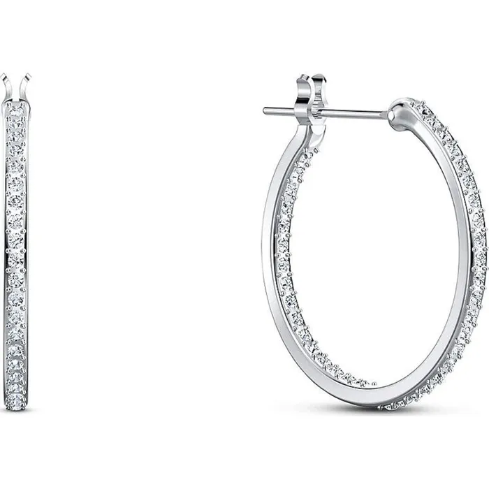 Swarovski Swarovski Womens Earrings Spirit Rhodium Plated Hoop Pierced Crystal 5521784 Earrings