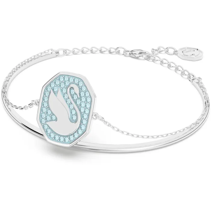 Swarovski Womens Bangle Bracelet Signum Swan Blue Crystal Rhodium Plated 5628552 Swarovski Bracelets