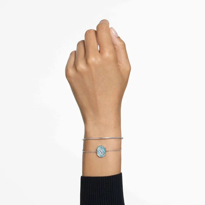 Swarovski Womens Bangle Bracelet Signum Swan Blue Crystal Rhodium Plated 5628552 Swarovski Bracelets