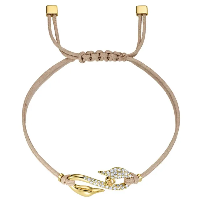 Swarovski Womens Bracelet Power Yellow Gold Plated Swan Beige Cord 5551806 Swarovski Bracelets