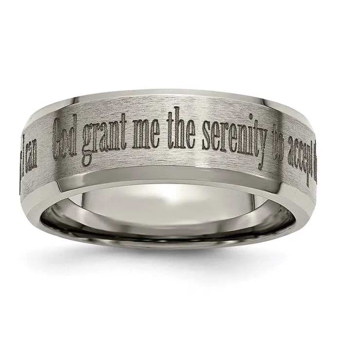Titanium Beveled Edge 8mm Laser Design Brushed Polished Band TB115G Chisel Rings Titanium Beveled Edge 8mm Laser Design Brushed Polished Band TB115G Chisel Rings