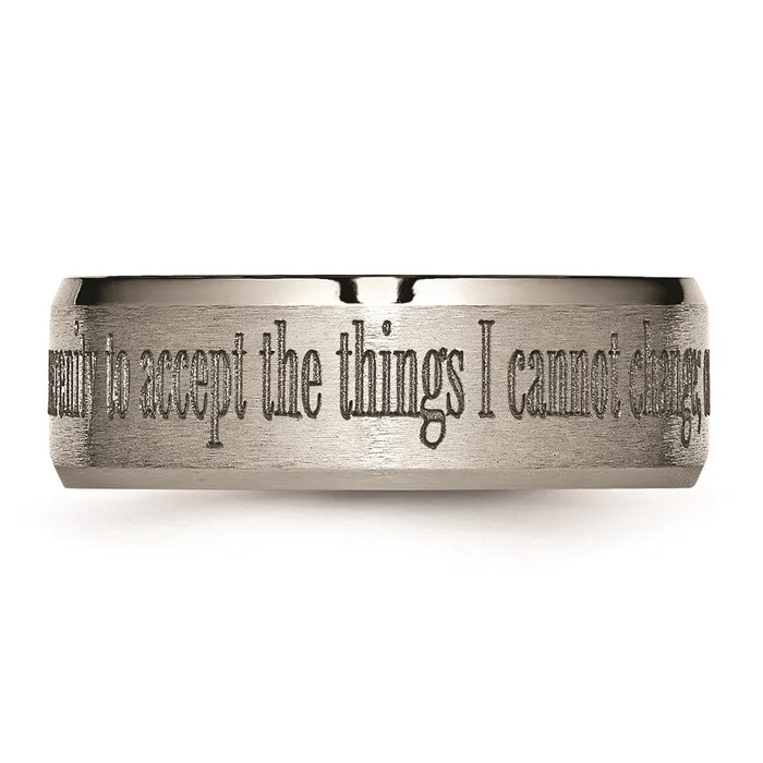 Titanium Beveled Edge 8mm Laser Design Brushed Polished Band TB115G Chisel Rings Titanium Beveled Edge 8mm Laser Design Brushed Polished Band TB115G Chisel Rings