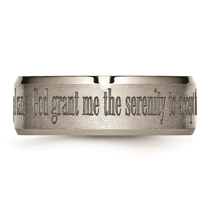 Titanium Beveled Edge 8mm Laser Design Brushed Polished Band TB115G Chisel Rings Titanium Beveled Edge 8mm Laser Design Brushed Polished Band TB115G Chisel Rings