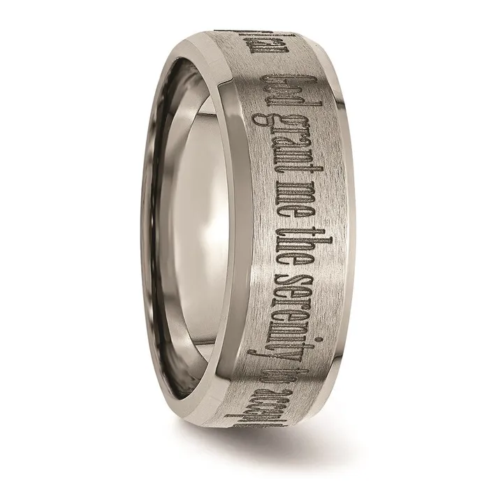 Titanium Beveled Edge 8mm Laser Design Brushed Polished Band TB115G Chisel Rings Titanium Beveled Edge 8mm Laser Design Brushed Polished Band TB115G Chisel Rings