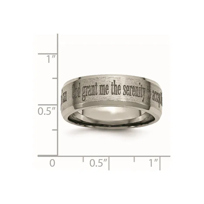 Titanium Beveled Edge 8mm Laser Design Brushed Polished Band TB115G Chisel Rings Titanium Beveled Edge 8mm Laser Design Brushed Polished Band TB115G Chisel Rings
