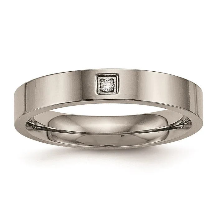 Titanium Polished Flat Comfort Back CZ Ring TB468 Chisel Rings
