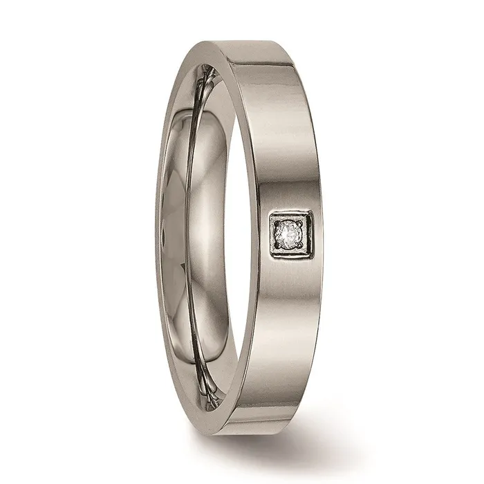 Titanium Polished Flat Comfort Back CZ Ring TB468 Chisel Rings Titanium Polished Flat Comfort Back CZ Ring TB468 Chisel Rings