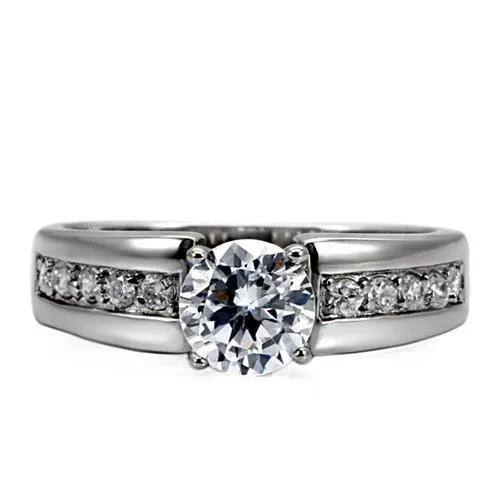 TK068 High polished no plating Stainless Steel Ring with AAA Grade CZ in Clear Alamode Rings