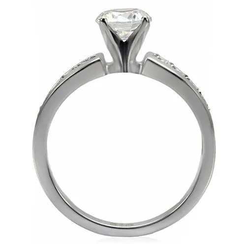 TK068 High polished no plating Stainless Steel Ring with AAA Grade CZ in Clear Alamode Rings