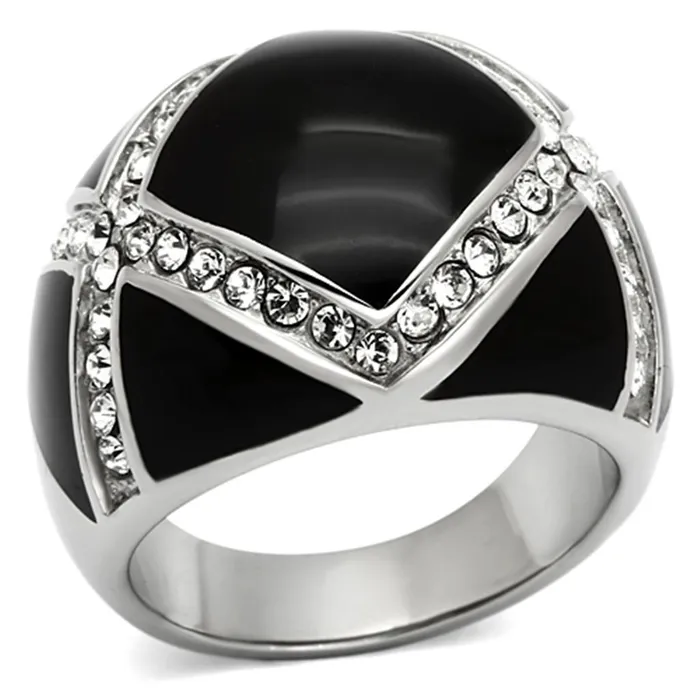 TK1132 High polished no plating Stainless Steel Ring with Top Grade Crystal in Clear Alamode Rings TK1132 High polished no plating Stainless Steel Ring with Top Grade Crystal in Clear Alamode Rings