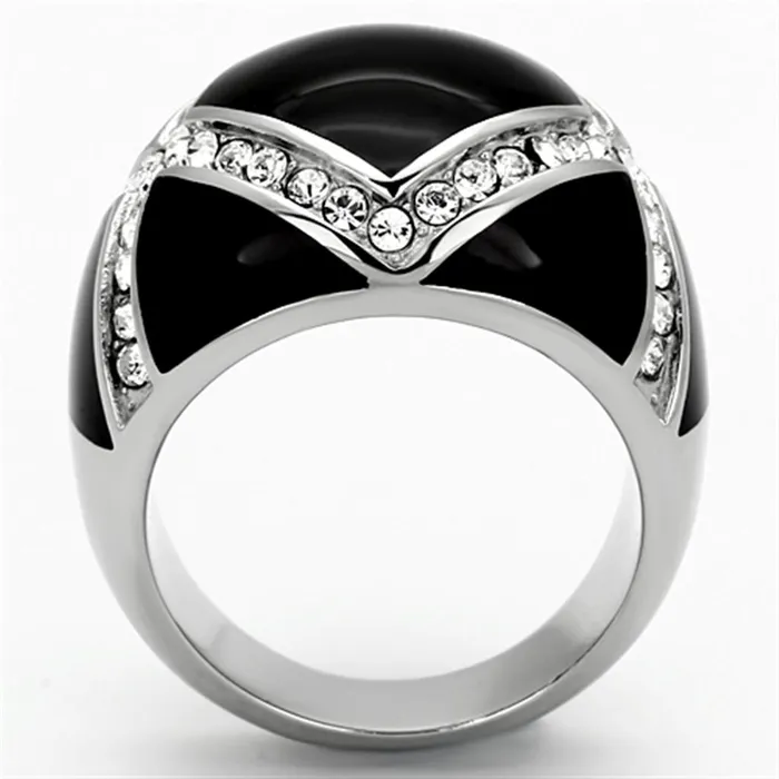 TK1132 High polished no plating Stainless Steel Ring with Top Grade Crystal in Clear Alamode Rings