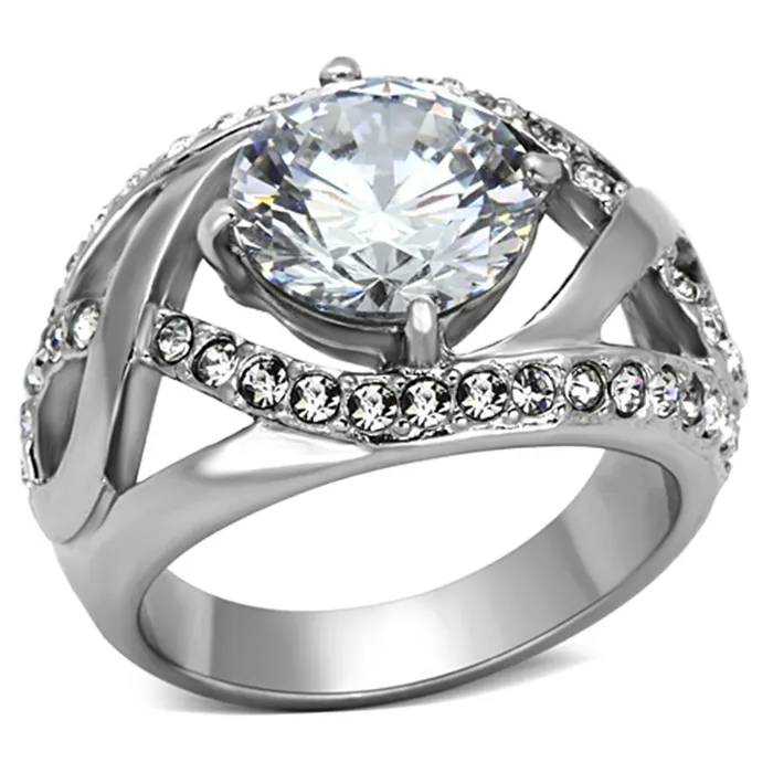 TK1176 High polished no plating Stainless Steel Ring with AAA Grade CZ in Clear Alamode Rings TK1176 High polished no plating Stainless Steel Ring with AAA Grade CZ in Clear Alamode Rings
