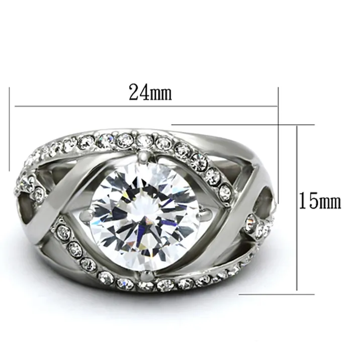 TK1176 High polished no plating Stainless Steel Ring with AAA Grade CZ in Clear Alamode Rings