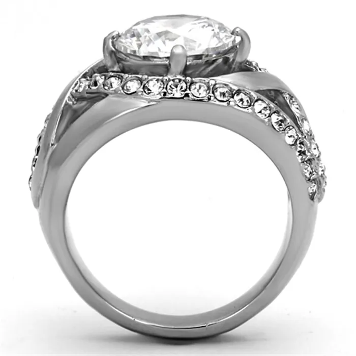 TK1176 High polished no plating Stainless Steel Ring with AAA Grade CZ in Clear Alamode Rings