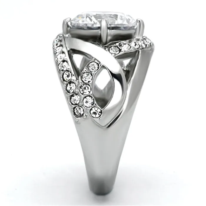 TK1176 High polished no plating Stainless Steel Ring with AAA Grade CZ in Clear Alamode Rings
