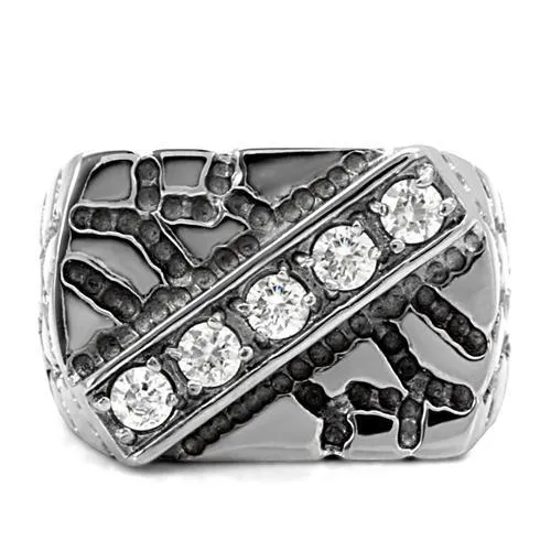 TK124 High polished no plating Stainless Steel Ring with AAA Grade CZ in Clear Alamode Rings