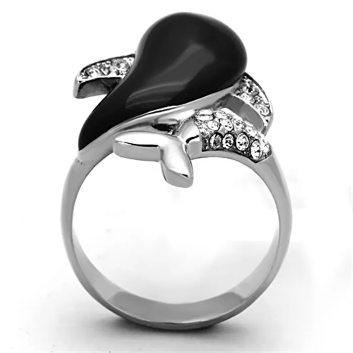 TK1326 High polished no plating Stainless Steel Ring with Top Grade Crystal in Clear Alamode Rings
