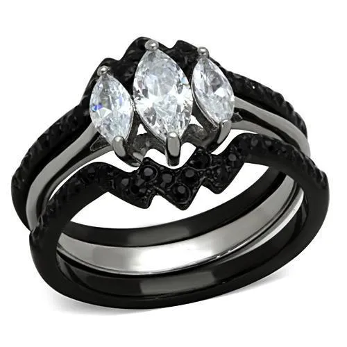 TK1347 TwoTone IP Black Stainless Steel Ring with AAA Grade CZ in Clear Alamode Rings TK1347 TwoTone IP Black Stainless Steel Ring with AAA Grade CZ in Clear Alamode Rings