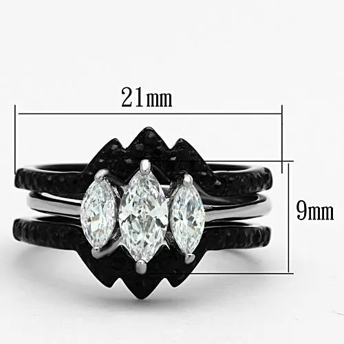 TK1347 TwoTone IP Black Stainless Steel Ring with AAA Grade CZ in Clear Alamode Rings