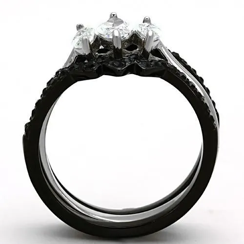 TK1347 TwoTone IP Black Stainless Steel Ring with AAA Grade CZ in Clear Alamode Rings