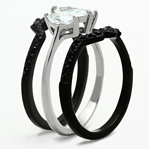 TK1347 TwoTone IP Black Stainless Steel Ring with AAA Grade CZ in Clear Alamode Rings