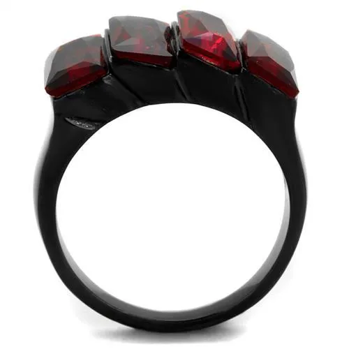 TK1854 IP BlackIon Plating Stainless Steel Ring with Synthetic Synthetic Glass in Siam Alamode Rings