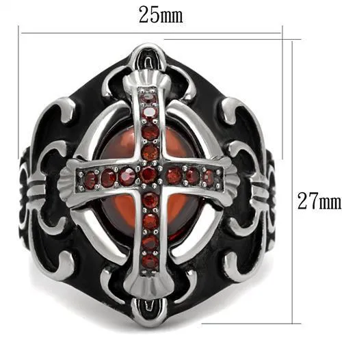 TK2507 High polished no plating Stainless Steel Ring with AAA Grade CZ in Garnet Alamode Rings
