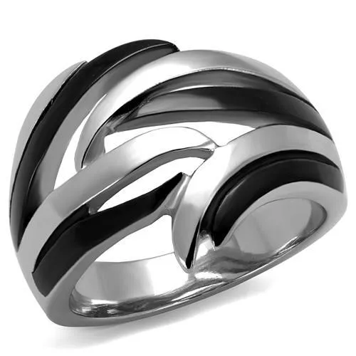 TK2605 TwoTone IP Black Ion Plating Stainless Steel Ring with No Stone Alamode Rings TK2605 TwoTone IP Black Ion Plating Stainless Steel Ring with No Stone Alamode Rings