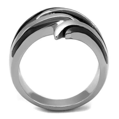 TK2605 TwoTone IP Black Ion Plating Stainless Steel Ring with No Stone Alamode Rings