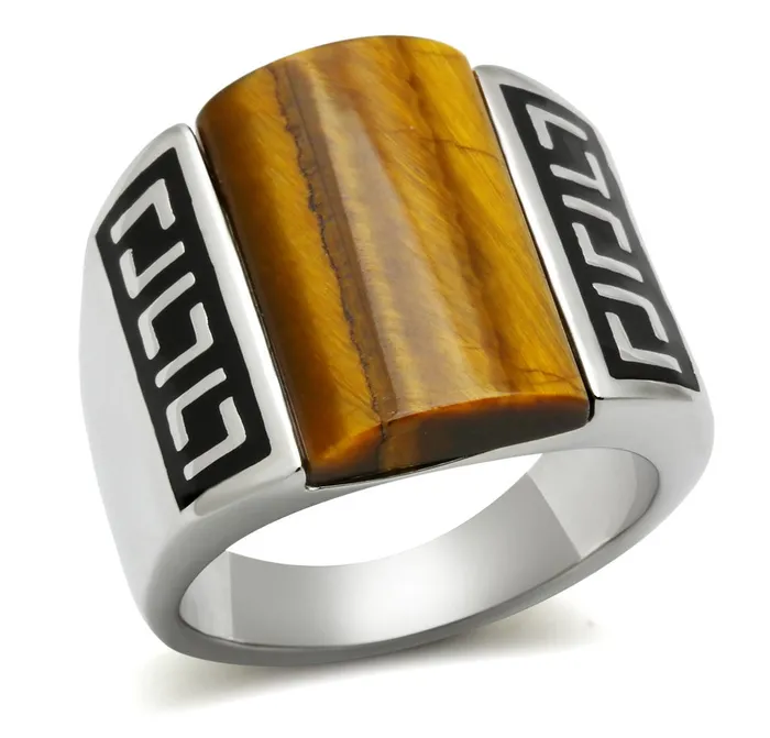 TK328 High polished no plating Stainless Steel Ring with SemiPrecious Tiger Eye in Smoked Quartz Alamode Rings TK328 High polished no plating Stainless Steel Ring with SemiPrecious Tiger Eye in Smoked Quartz Alamode Rings