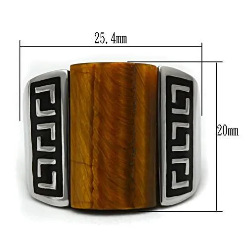 TK328 High polished no plating Stainless Steel Ring with SemiPrecious Tiger Eye in Smoked Quartz Alamode Rings
