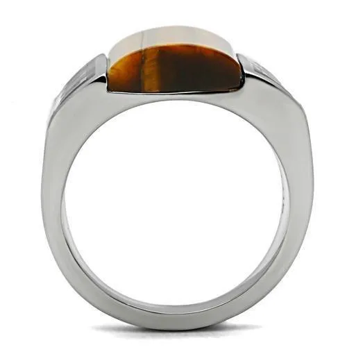 TK328 High polished no plating Stainless Steel Ring with SemiPrecious Tiger Eye in Smoked Quartz Alamode Rings