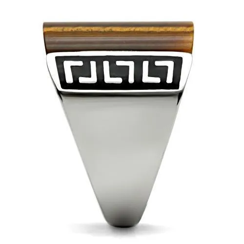 TK328 High polished no plating Stainless Steel Ring with SemiPrecious Tiger Eye in Smoked Quartz Alamode Rings