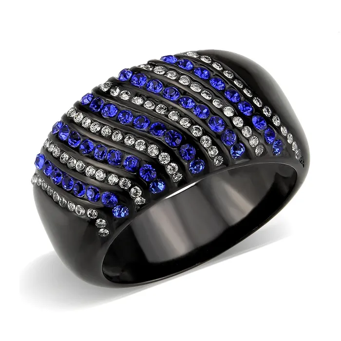 TK3751 IP Black Stainless Steel Ring with AAA Grade CZ in Blue Alamode Rings