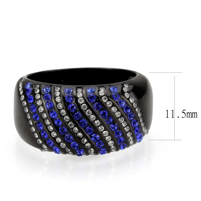 TK3751 IP Black Stainless Steel Ring with AAA Grade CZ in Blue Alamode Rings