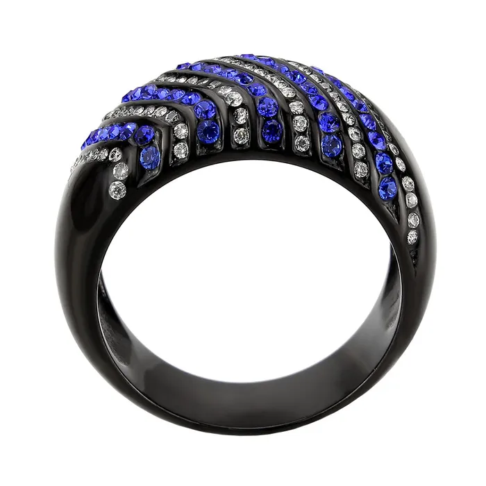 TK3751 IP Black Stainless Steel Ring with AAA Grade CZ in Blue Alamode Rings