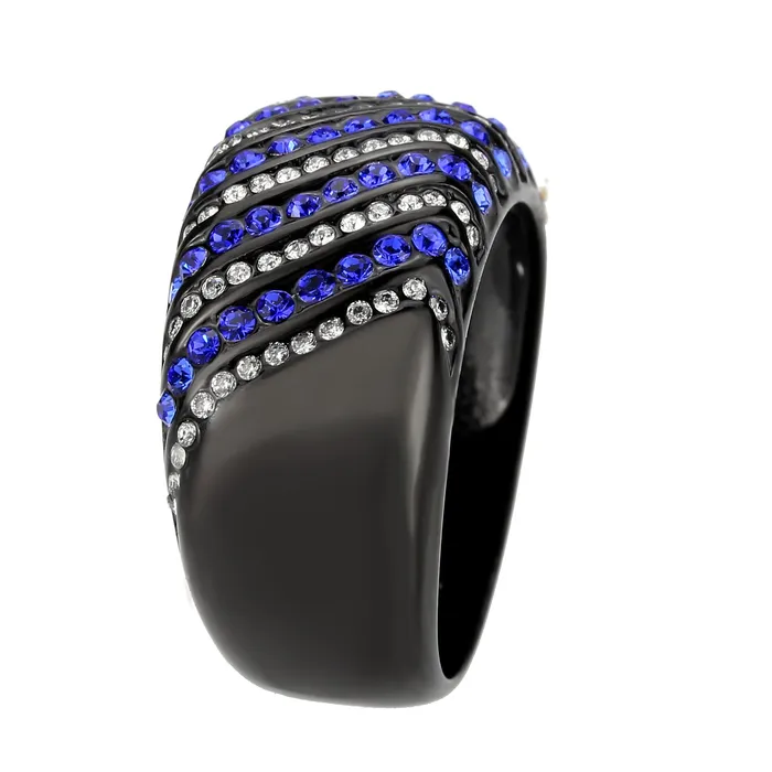TK3751 IP Black Stainless Steel Ring with AAA Grade CZ in Blue Alamode Rings