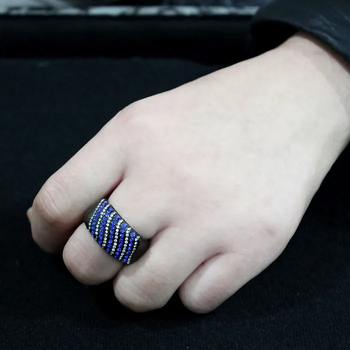 TK3751 IP Black Stainless Steel Ring with AAA Grade CZ in Blue Alamode Rings