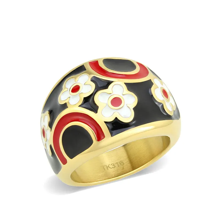 TK3880 IP GoldIon Plating Stainless Steel Ring with Epoxy in MultiColor Alamode Rings TK3880 IP GoldIon Plating Stainless Steel Ring with Epoxy in MultiColor Alamode Rings
