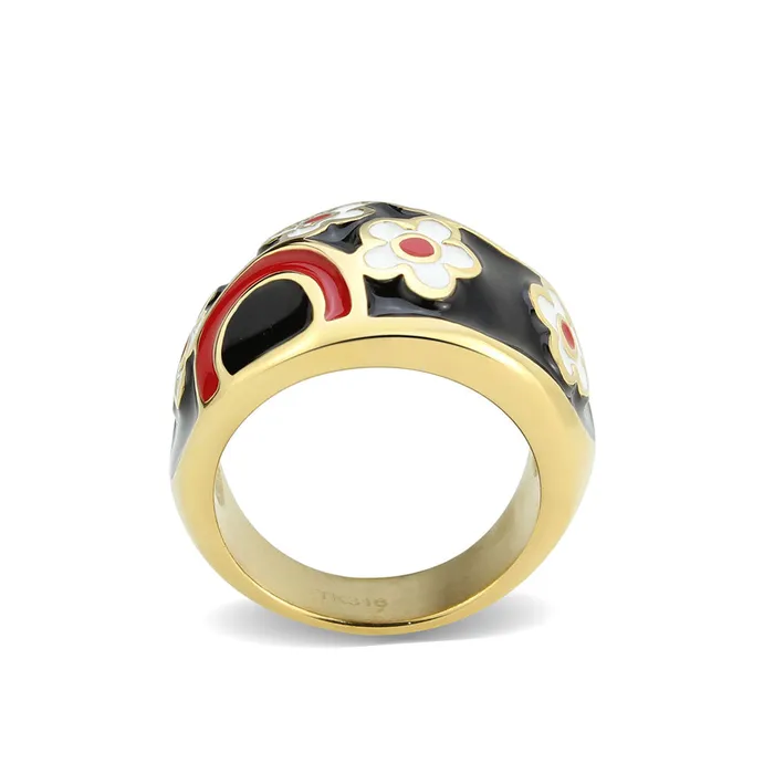TK3880 IP GoldIon Plating Stainless Steel Ring with Epoxy in MultiColor Alamode Rings