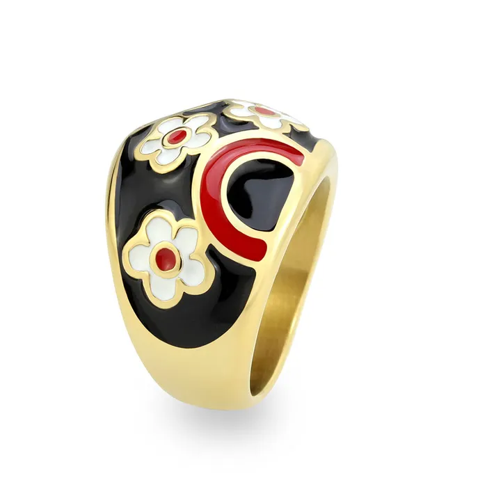 TK3880 IP GoldIon Plating Stainless Steel Ring with Epoxy in MultiColor Alamode Rings