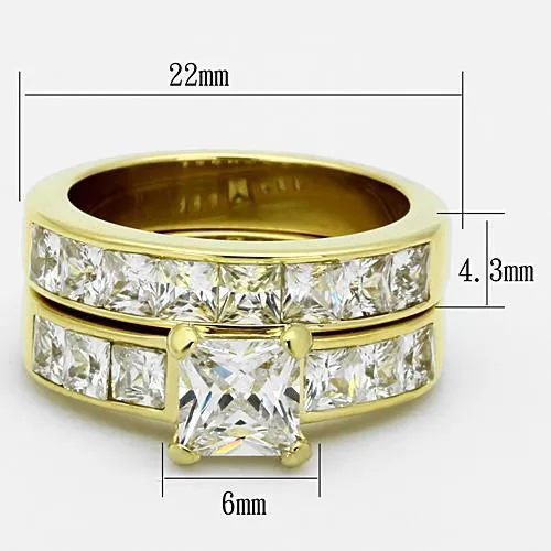 TK61206G IP GoldIon Plating Stainless Steel Ring with AAA Grade CZ in Clear Alamode Rings