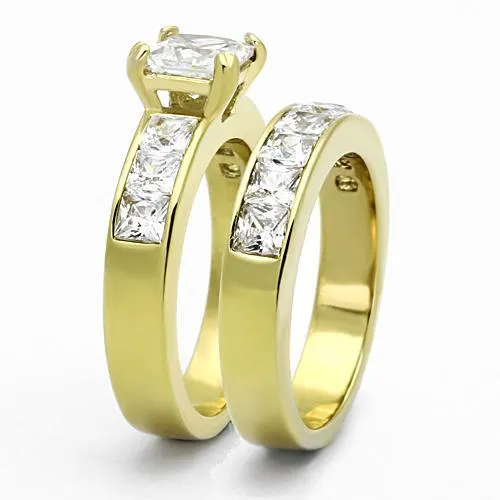 TK61206G IP GoldIon Plating Stainless Steel Ring with AAA Grade CZ in Clear Alamode Rings